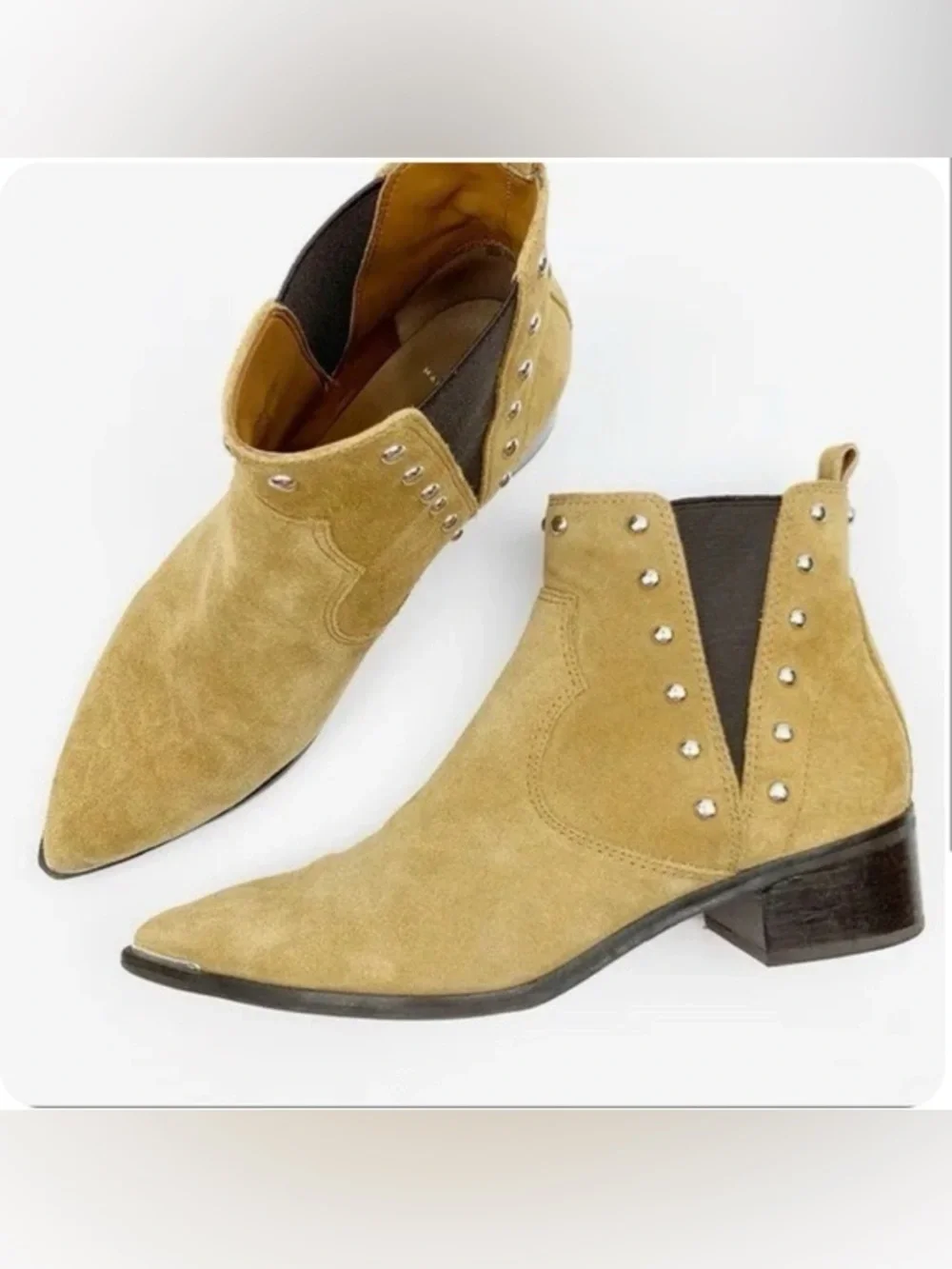 Marc Fisher Yentia Tan suede studded Chelsea ankle boots